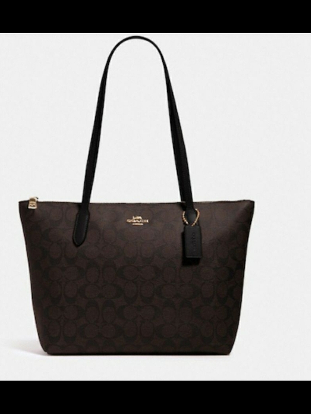 Coach Signature Brown Tote Bag with Black Straps
